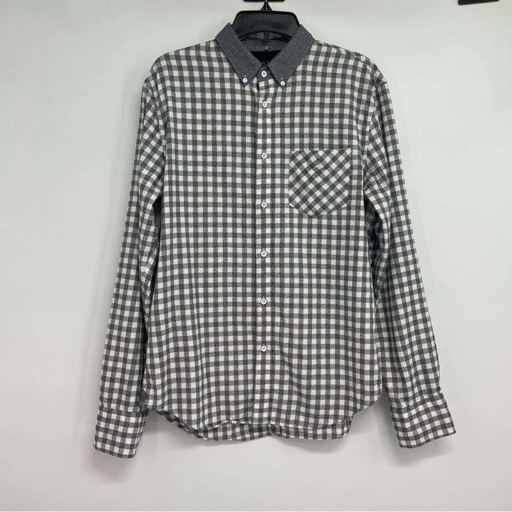 Rag And Bone Slim Fit Button Down Shirt Men’s L  Gray Flannel Plaid
